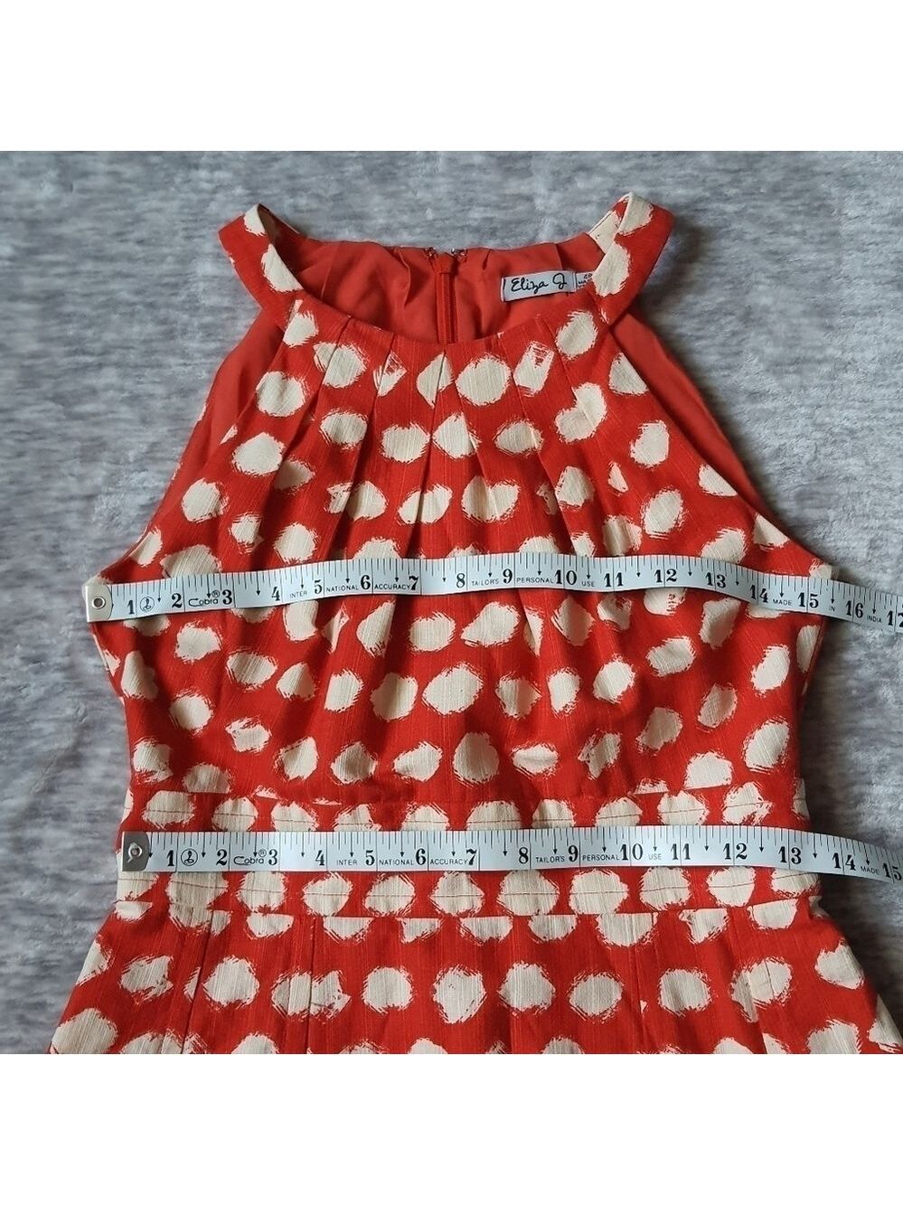 Eliza J. Polka Dot Orange Sleeveless Fit and Flare Dress Size 4P #EJ3P4559 - Picture 11 of 13